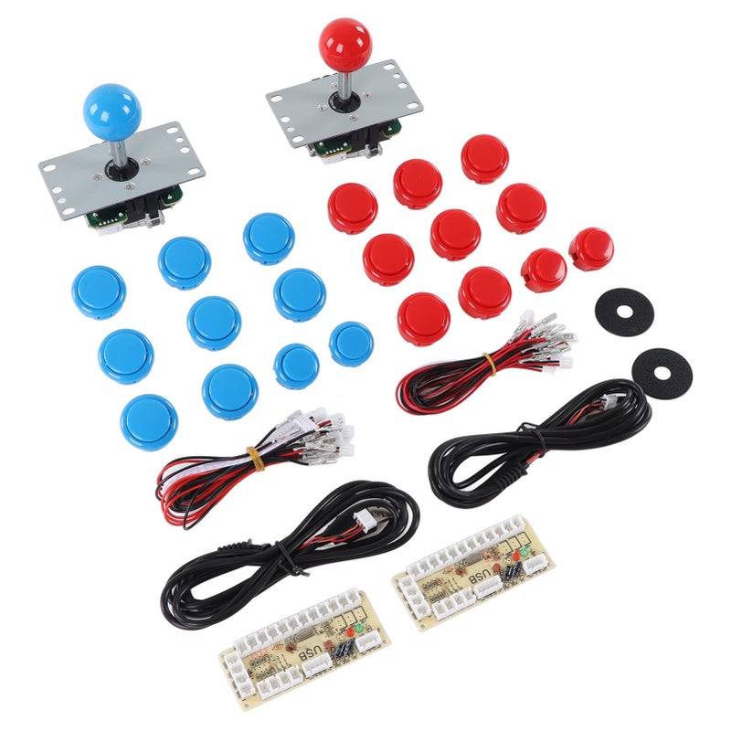 2 Player DIY Arcade Kit USB Encoder Joystick Buttons Set Blue and Red for Friends Gathering - Image 2