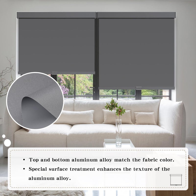 SUNOFF Cordless Blackout Roller Shades Blinds for Windows Free-Stop,Pull Down Room Darkening with Valance,Thermal Insulated Woven Fabric Window Door Blinds for Home,Office,Grey 20" W x 72" H - Image 2