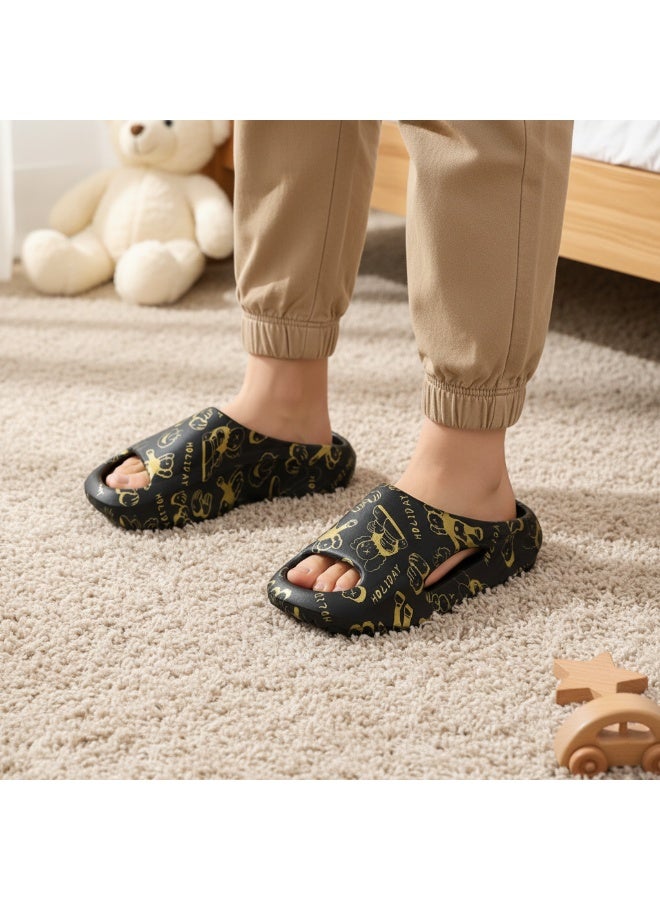 Haixiahu Kids Slippers for Boys Girls, Non-Slip Soft Cartoon Skateboard Print Home Bath Slippers for Toddlers Indoor Use - Image 4