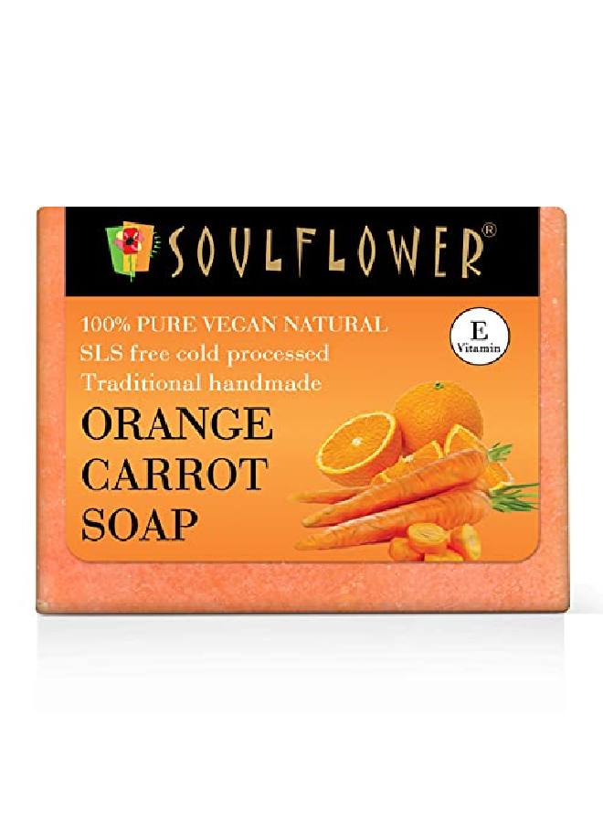 Soulflower Orange Carrot Soap Handmade 100% Pure Natural Cold Processed Grade 1 Bis Standard Premium Luxurious Soap With Essential Oils Exotic Herbs Aroma 150G - Image 1