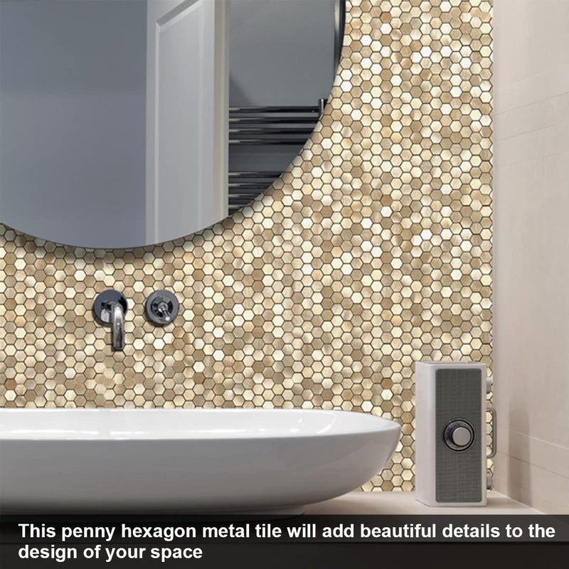Benice Stick on Mosaic Tiles Kitchen Backsplash Stickers,Aluminium Tile Small Tiles Metal Hexagon Tiles Stickers(10sheets,Champagne Gold) - Image 4