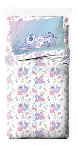 Jay Franco Kids Sheet Cartoon Set with Fitted Flat Sheets Pillow Cover UltraSoft Bedding with Pillowcase for Room Decor White Lilo Stitch 01 3 Piece Twin - Image 1