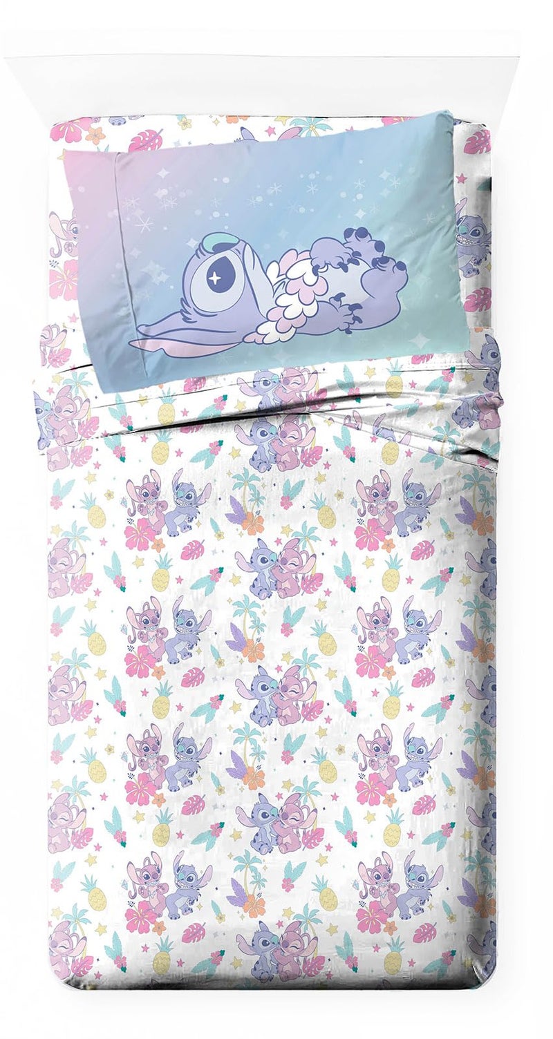 Jay Franco Kids Sheet Cartoon Set with Fitted Flat Sheets Pillow Cover UltraSoft Bedding with Pillowcase for Room Decor White Lilo Stitch 01 3 Piece Twin - Image 2
