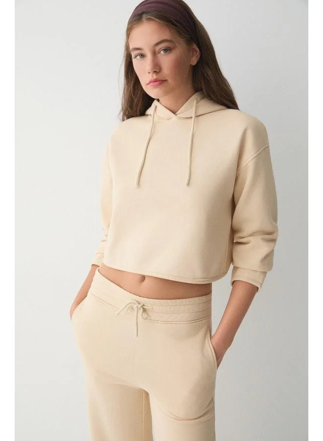 Ethiquet  AYATRE Women's Organic Cotton Hooded Set with Fleece Lining, Regular Fit, Elastic Waist, Vanilla – Top and Bottom. for Women | Best Price UAE