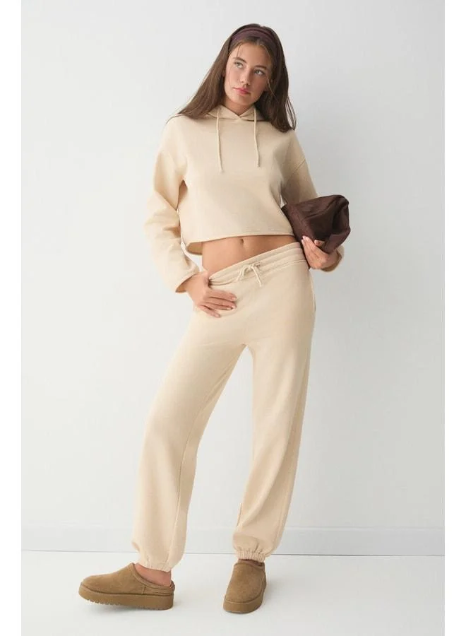 AYATRE Women's Organic Cotton Hooded Set with Fleece Lining, Regular Fit, Elastic Waist, Vanilla – Top and Bottom.