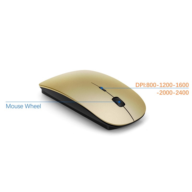 TopMate Wireless Keyboard and Mouse Ultra Slim Combo, TopMate 2.4G Silent Compact USB 2400DPI Mouse and Scissor Switch Keyboard Set with Cover, Batteries Included, for PC/Laptop/Windows/Mac - Gold Black - Image 4