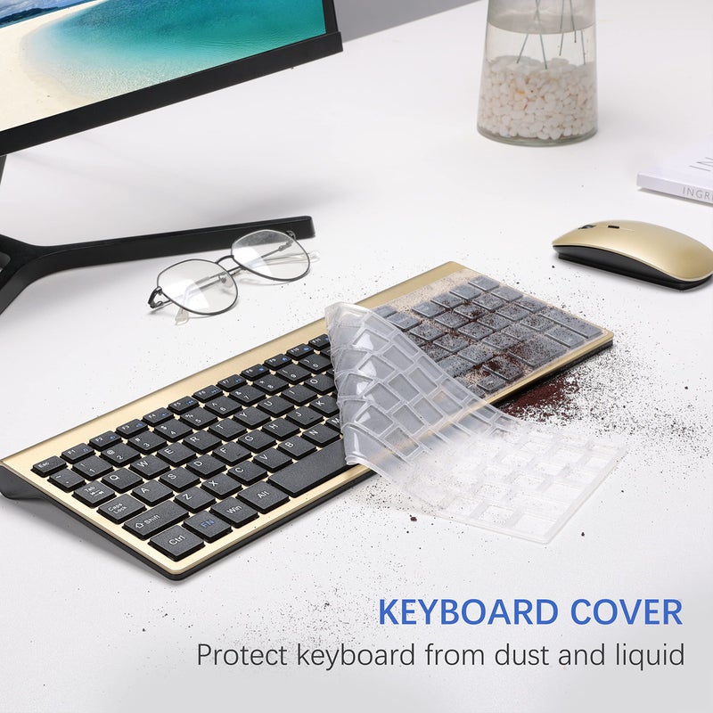 TopMate Wireless Keyboard and Mouse Ultra Slim Combo, TopMate 2.4G Silent Compact USB 2400DPI Mouse and Scissor Switch Keyboard Set with Cover, Batteries Included, for PC/Laptop/Windows/Mac - Gold Black - Image 5