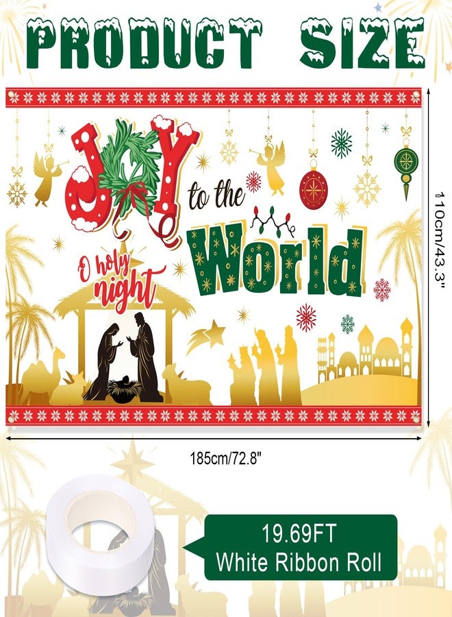 هواف لافتة خلفية "فرحة عيد الميلاد للعالم" من HOWAF لتزيين حفلات عيد الميلاد الدينية، خلفية مشهد ميلاد المسيح في ليلة مقدسة، يسوع هو سبب هذا العيد - Image 2