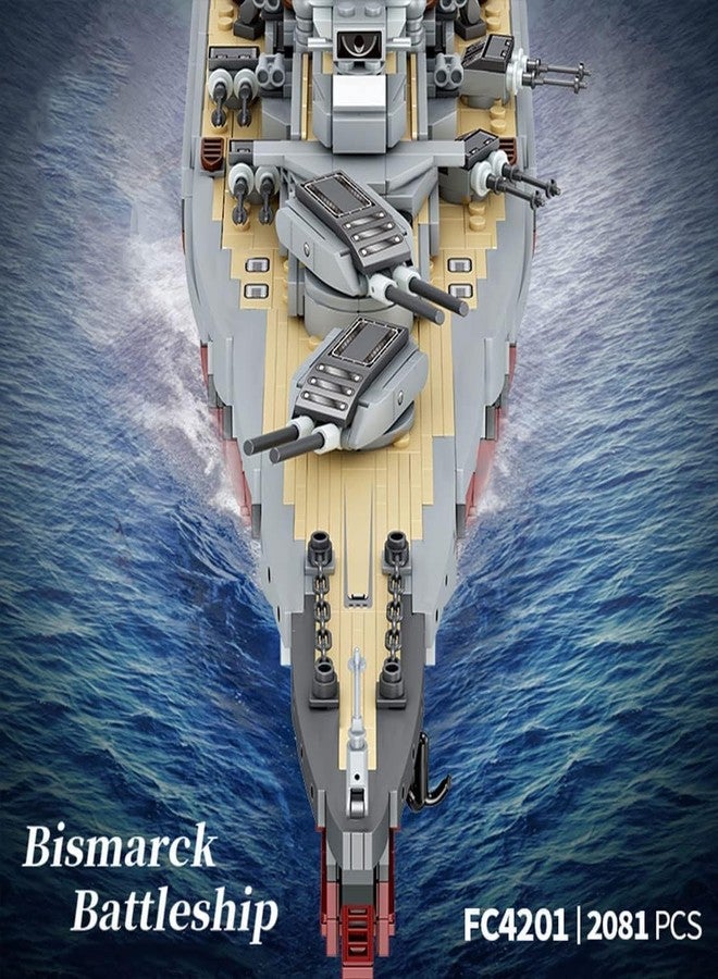 FULHOLPE Bismarck Class Battleship Building Blocks Set, MOC Military Warship Model Bricks Construction Toy Compatible with Major Brands - 2081 Pieces - Image 3