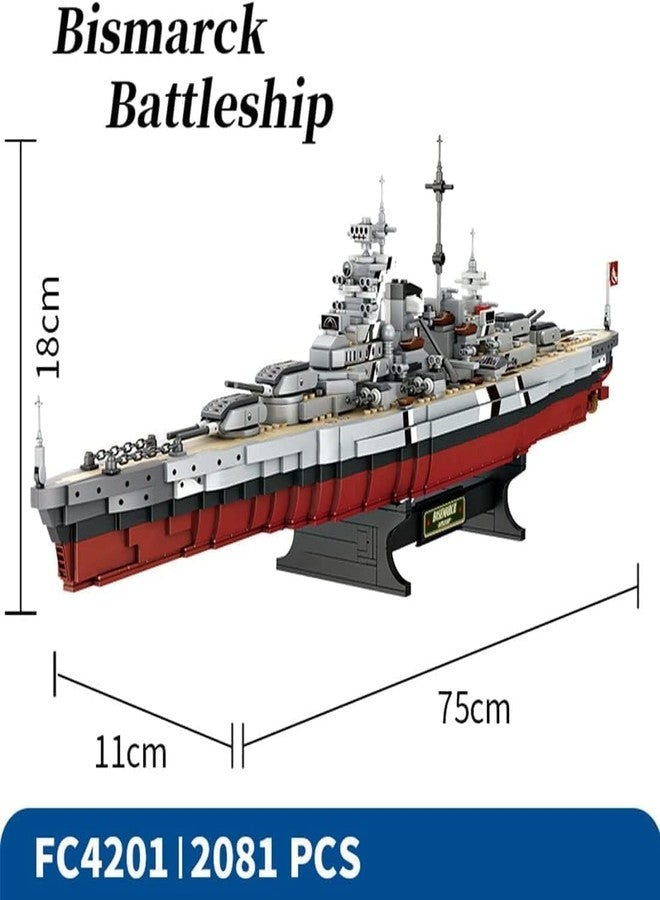 FULHOLPE Bismarck Class Battleship Building Blocks Set, MOC Military Warship Model Bricks Construction Toy Compatible with Major Brands - 2081 Pieces - Image 5