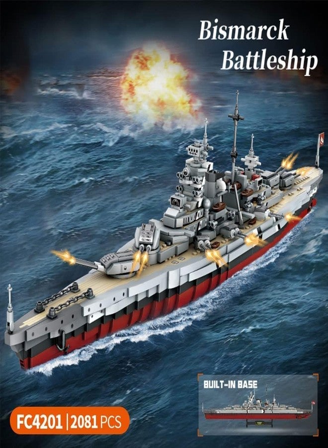 FULHOLPE Bismarck Class Battleship Building Blocks Set, MOC Military Warship Model Bricks Construction Toy Compatible with Major Brands - 2081 Pieces - Image 2