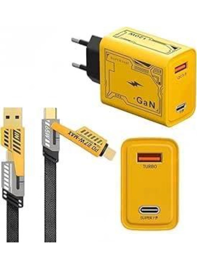 دريم شاحن دريم D-1797 GaN بقوة 120 واط – شحن فائق السرعة PD وQC 3.0 – كابل 4 في 1 – شاحن متعدد الأجهزة - Image 5