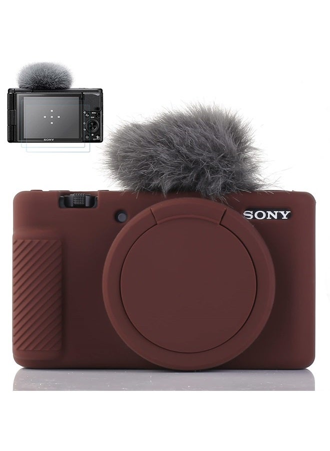 Yisau حافظة كاميرا سوني ZV-1، حافظة كاميرا سوني ZV1 الرقمية المضادة للخدش، حافظة كاميرا DSLR ناعمة ذات مقاس نحيف مع واقي شاشة ZV1 (قهوة) - Image 1
