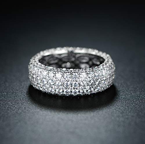 Barzel 18k White Gold Plated Wide Wedding Band Cubic Zirconia Eternity Ring for Women (Silver, 7) - Image 4