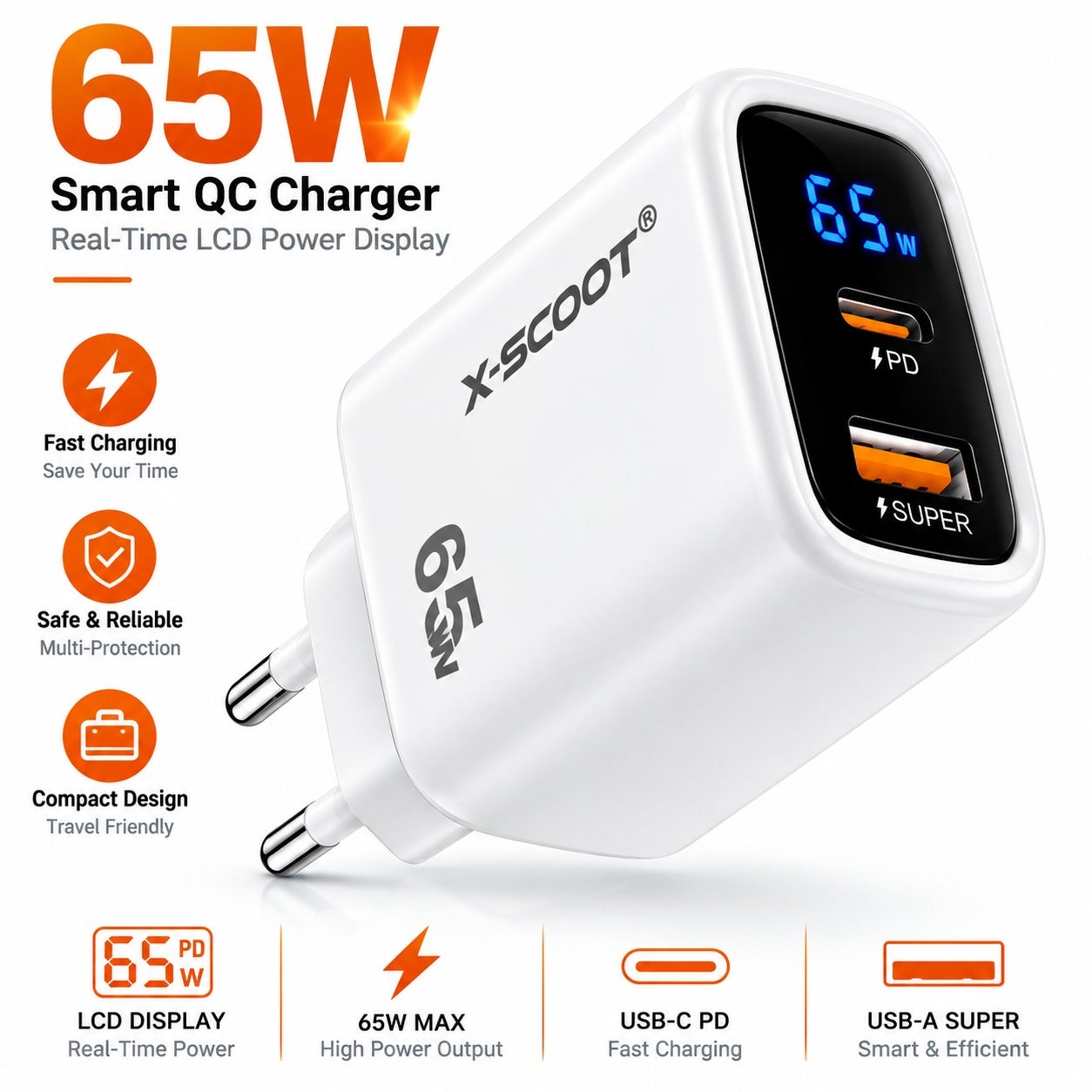إكس سكوت X-SCOOT ch-272 Super Fast Lcd Charger 65W