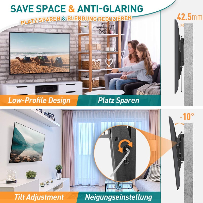 ELIVED Tilt TV Wall Bracket, TV Mount for Most 37-70 inch Flat & Curved LCD LED OLED TVs with Max. VESA 600x400mm up to 45KG, Sturdy Tilting TV Bracket EV008 - Image 2