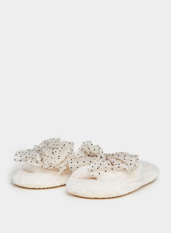 Styli Polka Dot Bow Design Fluffy Bedroom Slippers - Image 2