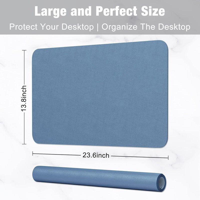 Hsurbtra Desk Pad, 23.6" x 13.8" PU Leather Desk Mat, M Extended Mouse Pad, Waterproof Desktop Blotter Protector, Non-Slip Ultra Thin Small Laptop Keyboard Writing Mat for Office Home, Dark Blue - Image 3