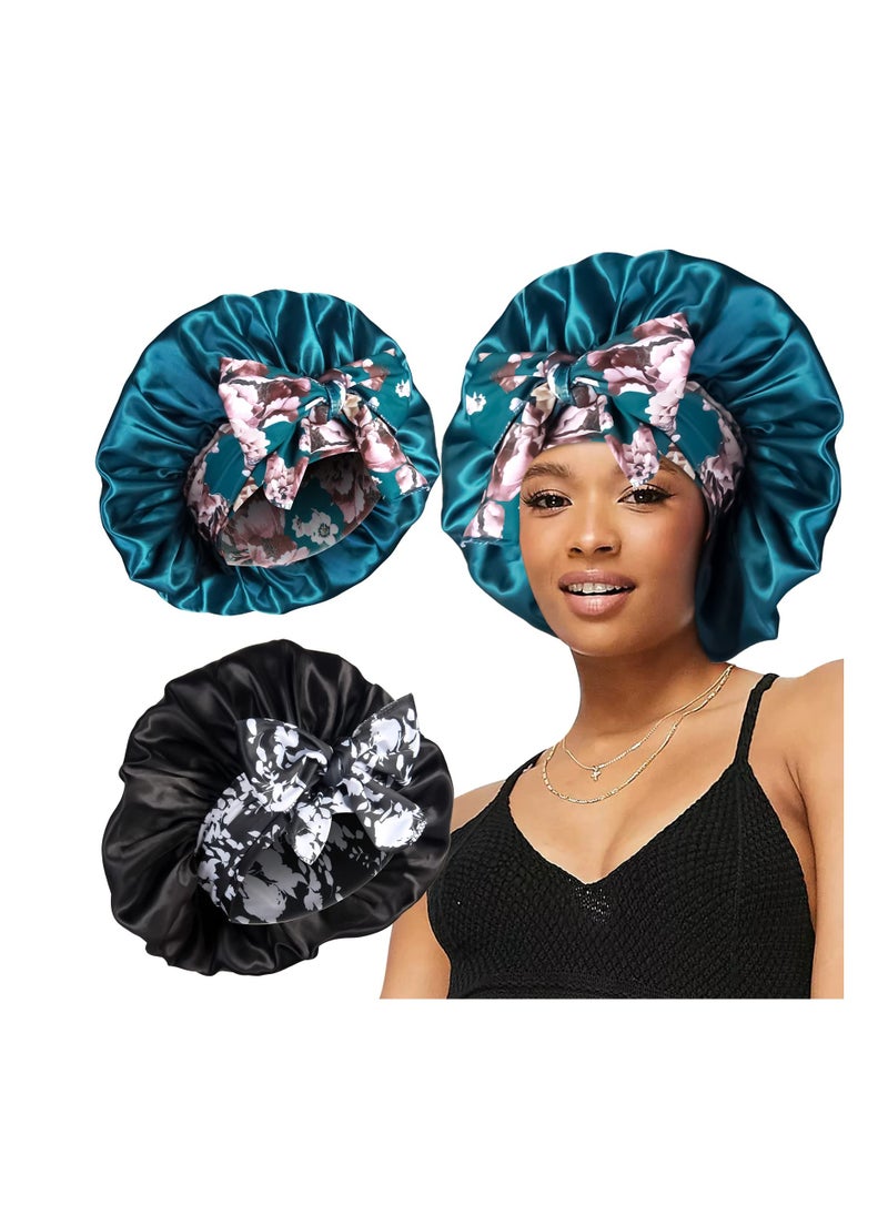 SYOSI Satin Bonnet Hair Bonnet for Sleeping, Satin Hair Bonnets, Soft Elastic Band Silk Sleep Cap, Hair Wrap for Women, Large Bonnets with Tie Band, Night Sleep Caps for Curly Braid Hair 2PCS  - Image 1