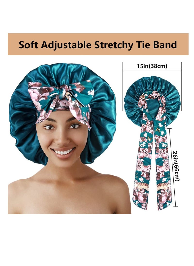 SYOSI Satin Bonnet Hair Bonnet for Sleeping, Satin Hair Bonnets, Soft Elastic Band Silk Sleep Cap, Hair Wrap for Women, Large Bonnets with Tie Band, Night Sleep Caps for Curly Braid Hair 2PCS  - Image 3