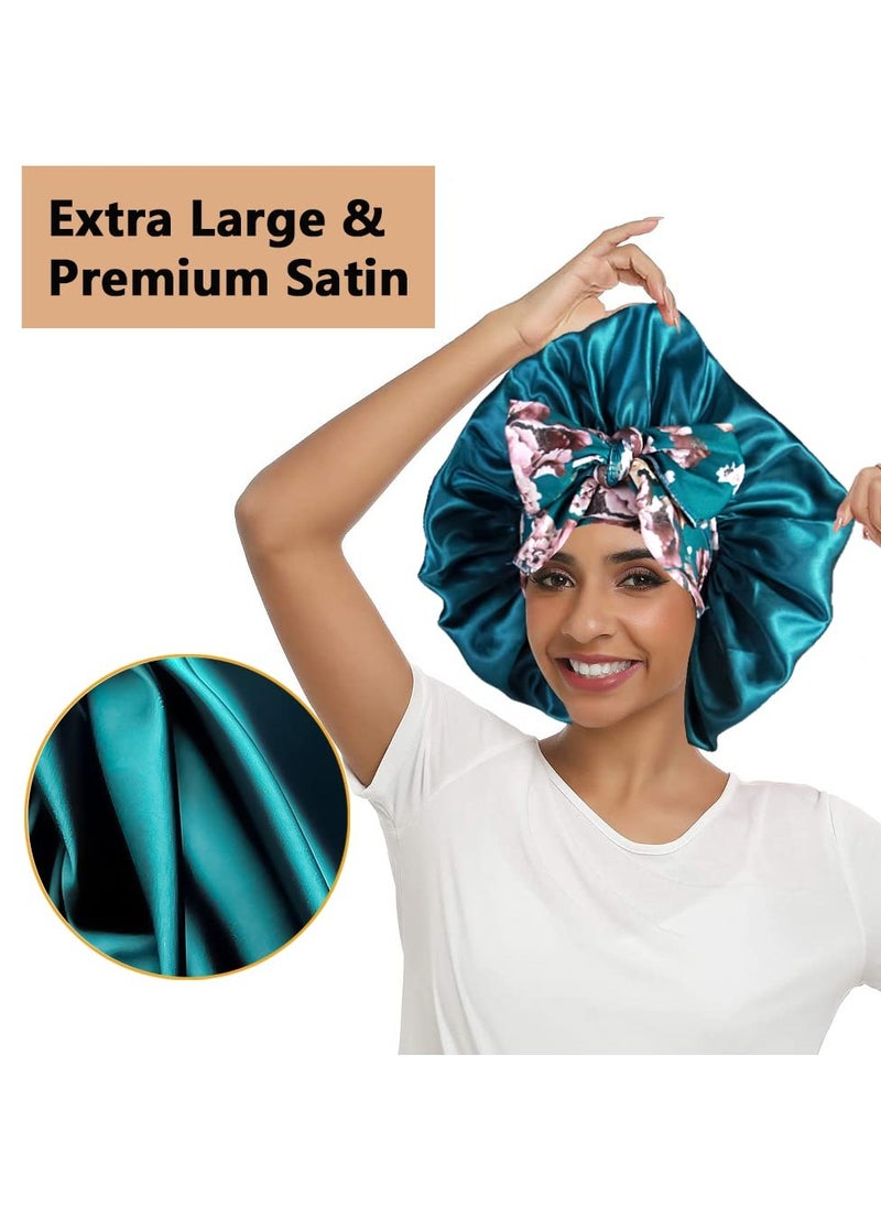 SYOSI Satin Bonnet Hair Bonnet for Sleeping, Satin Hair Bonnets, Soft Elastic Band Silk Sleep Cap, Hair Wrap for Women, Large Bonnets with Tie Band, Night Sleep Caps for Curly Braid Hair 2PCS  - Image 2
