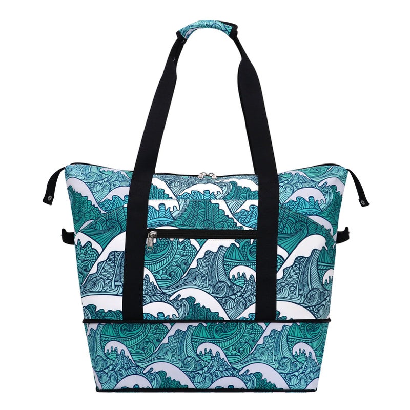 HAWEE Expandable Duffel Bag for Women with Trolley Sleeve and Wet Pocket Water Repellent Weekender Travel Tote Large Capacity Carry On Overnight Luggage Tide - Image 2
