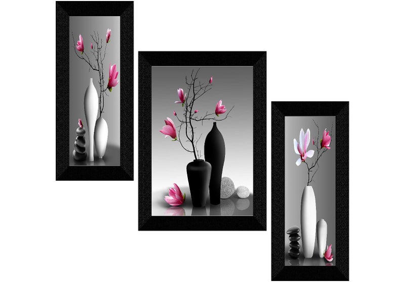 SAF paintings Set of 3 Flower Pot UV Textured Floral Design Home Decorative Gift Item Frame Painting 6 Inch X 13.5 Inch, 10.5 Inch X 13.5 Inch, 6 Inch X 13.5 Inch SANFS31370 - Image 1