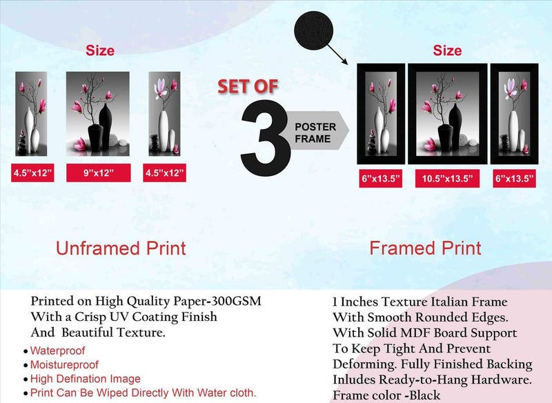 SAF paintings Set of 3 Flower Pot UV Textured Floral Design Home Decorative Gift Item Frame Painting 6 Inch X 13.5 Inch, 10.5 Inch X 13.5 Inch, 6 Inch X 13.5 Inch SANFS31370 - Image 3