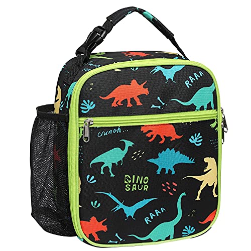 Bagseri Kids Lunch Box Insulated Kids Lunch Bag for Boys Reusable LeakProof Boys Lunch Box Toddler Lunch Bag Cooler Bag for Daycare and School Waterresistant LiningBlack Dinosaur