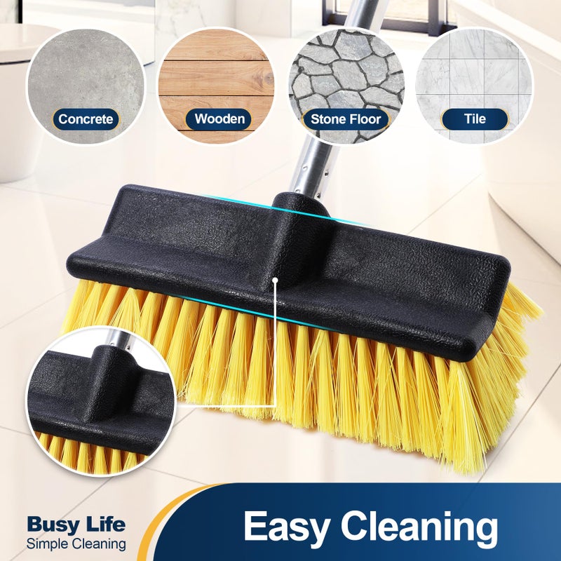 Yocada Deck Brush with 4-Section Extendable Handle Floor Scrub Brush Soft &Medium Bristles Non-Slip Grip for Outdoor Deck Patio Bathroom Garage Concrete Cleaning 53.89 Inch - Image 3