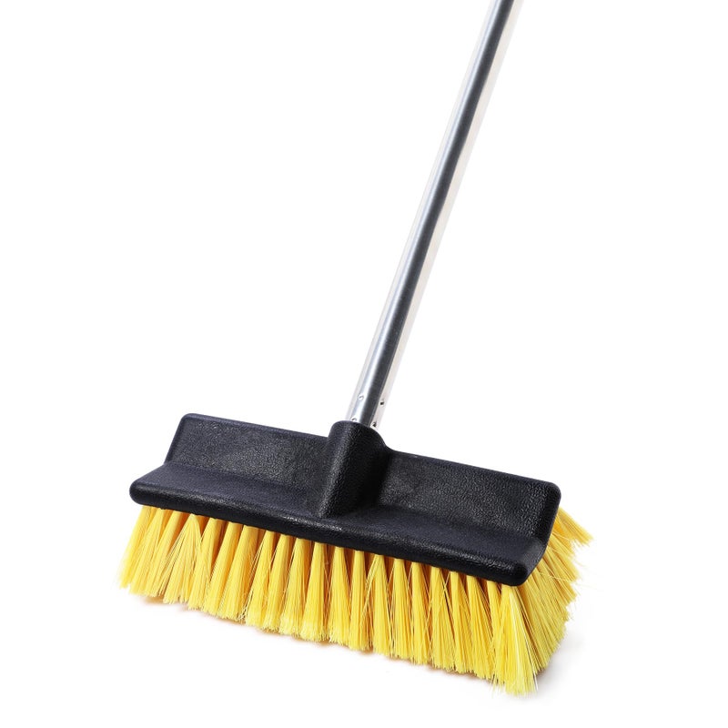 Yocada Deck Brush with 4-Section Extendable Handle Floor Scrub Brush Soft &Medium Bristles Non-Slip Grip for Outdoor Deck Patio Bathroom Garage Concrete Cleaning 53.89 Inch - Image 1
