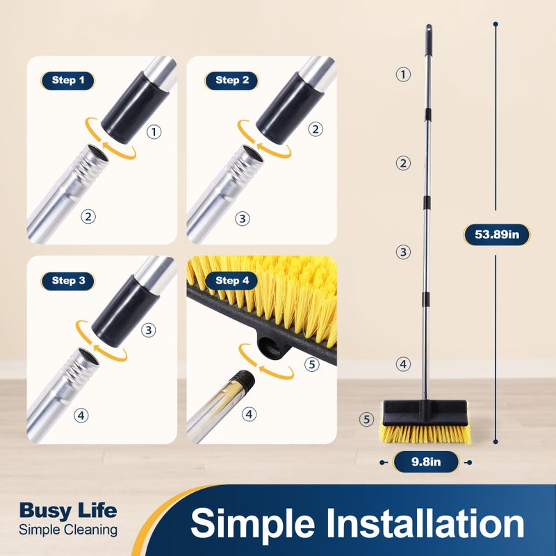 Yocada Deck Brush with 4-Section Extendable Handle Floor Scrub Brush Soft &Medium Bristles Non-Slip Grip for Outdoor Deck Patio Bathroom Garage Concrete Cleaning 53.89 Inch - Image 5