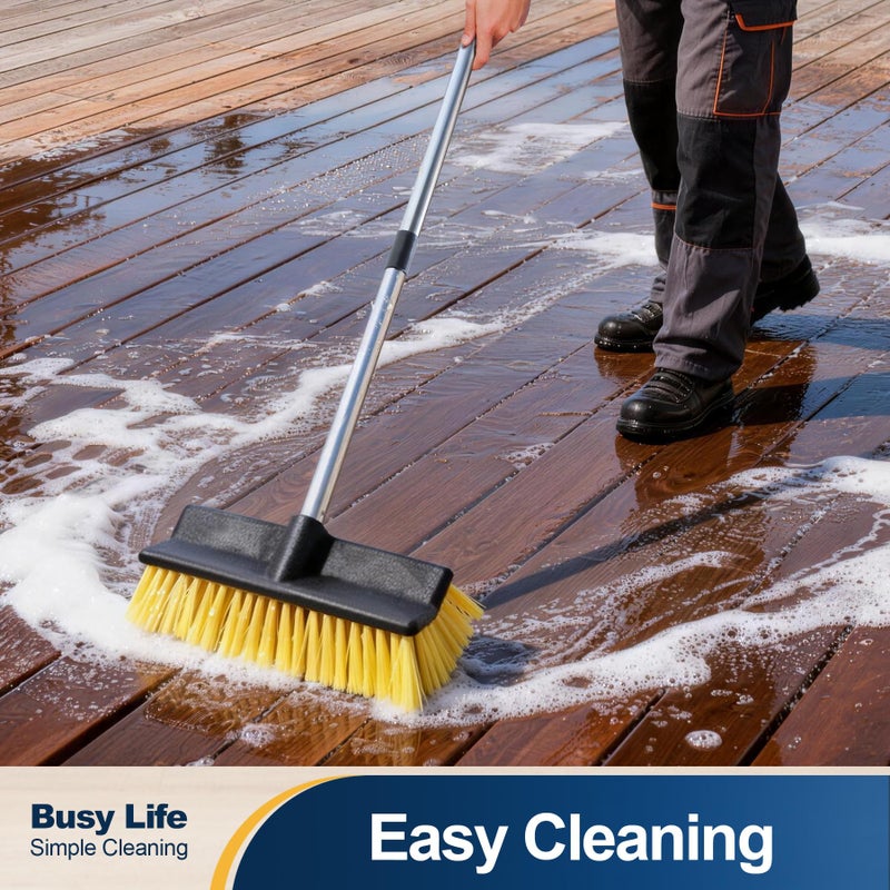 Yocada Deck Brush with 4-Section Extendable Handle Floor Scrub Brush Soft &Medium Bristles Non-Slip Grip for Outdoor Deck Patio Bathroom Garage Concrete Cleaning 53.89 Inch - Image 2