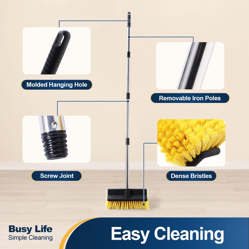 Yocada Deck Brush with 4-Section Extendable Handle Floor Scrub Brush Soft &Medium Bristles Non-Slip Grip for Outdoor Deck Patio Bathroom Garage Concrete Cleaning 53.89 Inch - Image 4