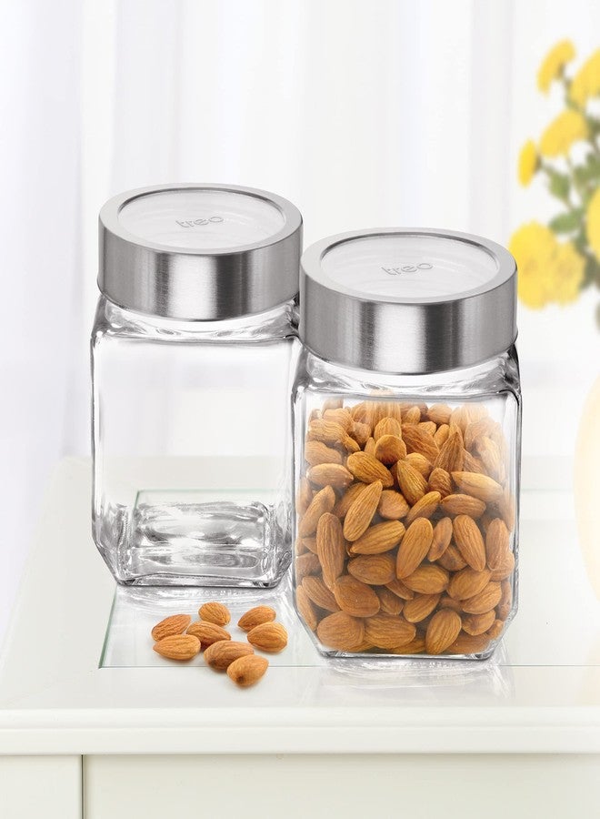 Treo by Milton Cube Storage Containers, Set of 2, Glass Jar with Air Tight Steel Lid, 580 ml each, Transparent Jars for Snacks, Pulses, Masala, Pickles, Cereals, Cookies, Dry Food - Image 3