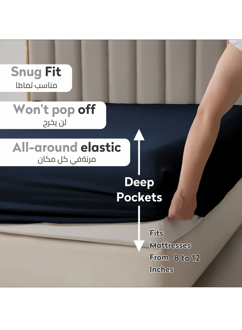 Donetella Bedding Fitted Sheet - Fits 90x190 Cm Bed For Single Bed 2 Pcs (1 Fitted Sheet and 1 Pillowcase) - 30 Cm Deep Pocket - Solid Bed Sheet