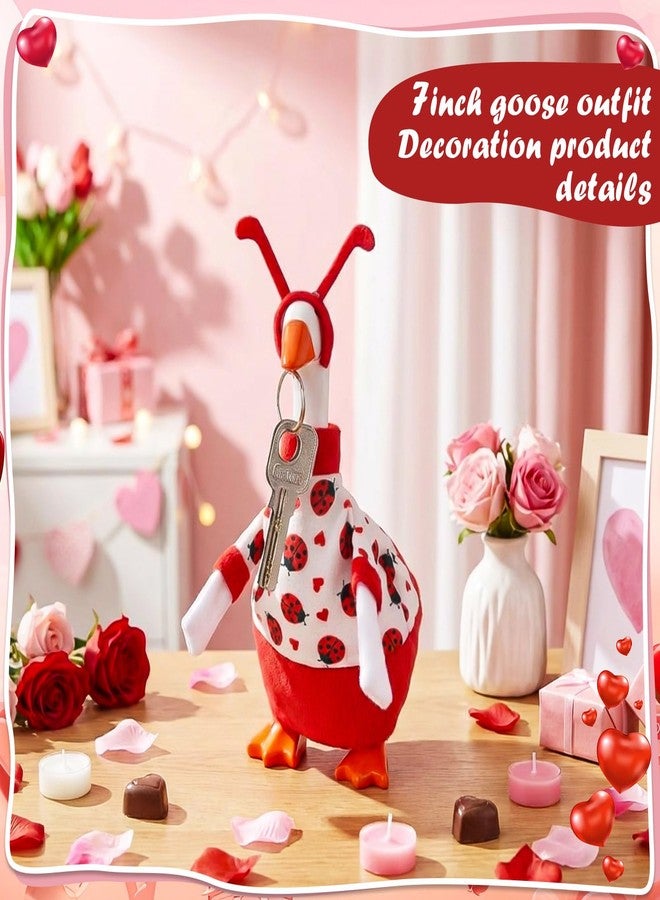 Simlakey 1 Set Valentines Day 7 Inch Mini Desk Goose Outfits Romantic Dress and Bow Hat Desk Goose Costume for Duck Statue Decor (Lady Bug) - Image 4