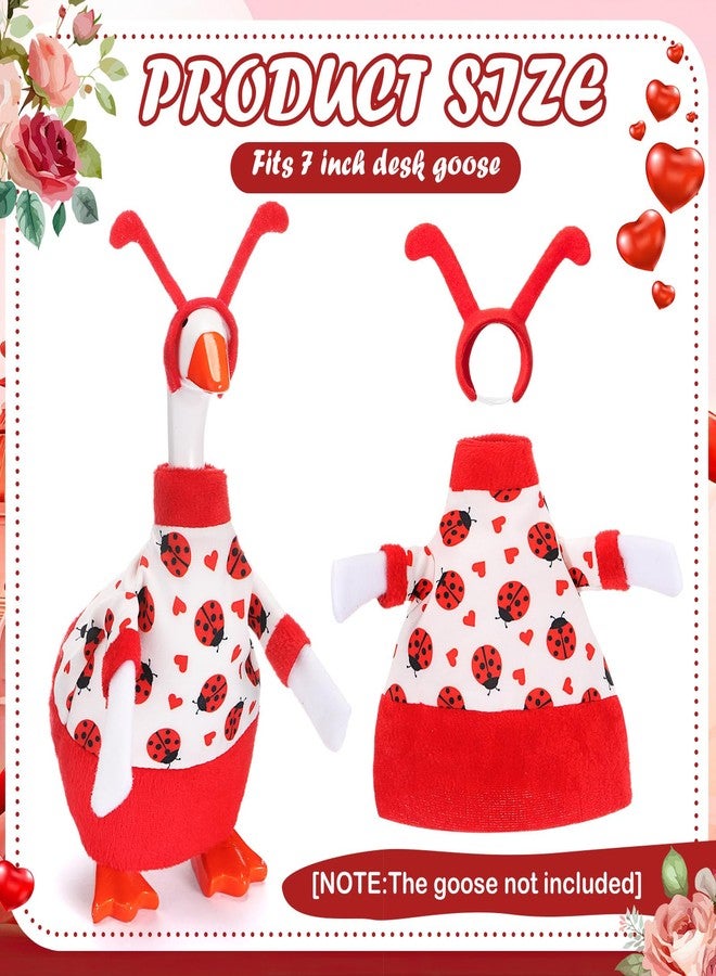 Simlakey 1 Set Valentines Day 7 Inch Mini Desk Goose Outfits Romantic Dress and Bow Hat Desk Goose Costume for Duck Statue Decor (Lady Bug) - Image 2