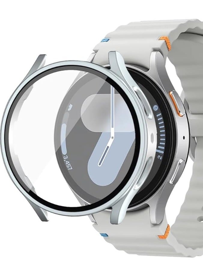 حافظة حماية للشاشة متوافقة مع ساعة سامسونج جالاكسي واتش 7 مقاس 40 مم، مع واقي شاشة مدمج، غطاء حماية فائق النحافة من البولي كربونات الصلب ومضاد للخدش (فضي)