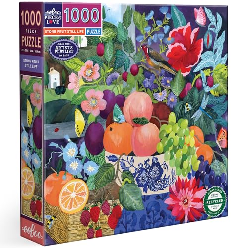 eeBoo 1000 Piece Puzzle Stone Fruit Still Life Jigsaw Puzzle for Adults Square 23 x 23 Made with Recycled Board VegetableBased Ink - Image 1