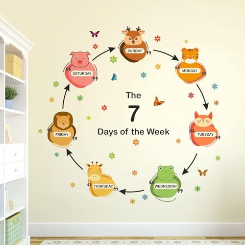 StickMe '7 Days of The Week - Cute -Animals -Baby -Kids -Learning -Education -Nursery -Pre School -Kinder Garden - Creative - Colorful - Wall Sticker' -Sm703 (Multi Colour, Vinyl - 130Cm X 130 Cm) - Image 2