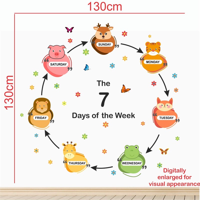 StickMe '7 Days of The Week - Cute -Animals -Baby -Kids -Learning -Education -Nursery -Pre School -Kinder Garden - Creative - Colorful - Wall Sticker' -Sm703 (Multi Colour, Vinyl - 130Cm X 130 Cm) - Image 5