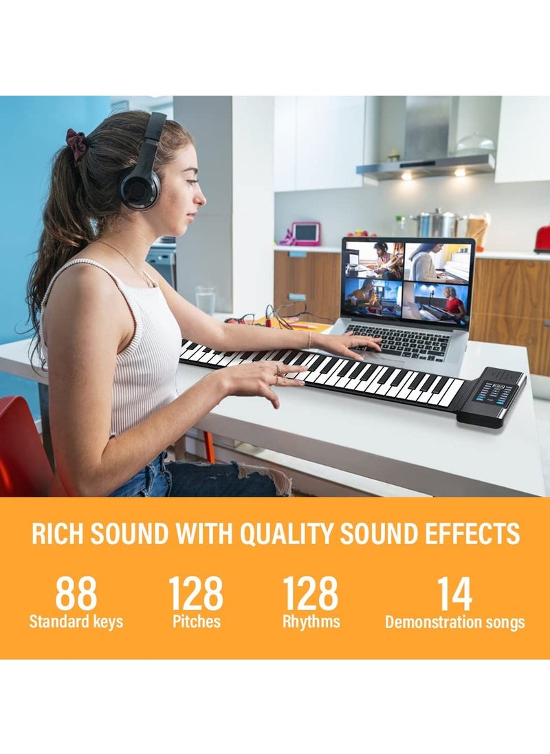 SYOSI SYOSI 88 Keys Roll Up Piano, Portable Roll Piano Keyboard, Rechargeable Roll Up Piano with LED Display MIDI Function, Hand Roll Piano with 128 Rhythms for Kids and Beginners  - Image 2