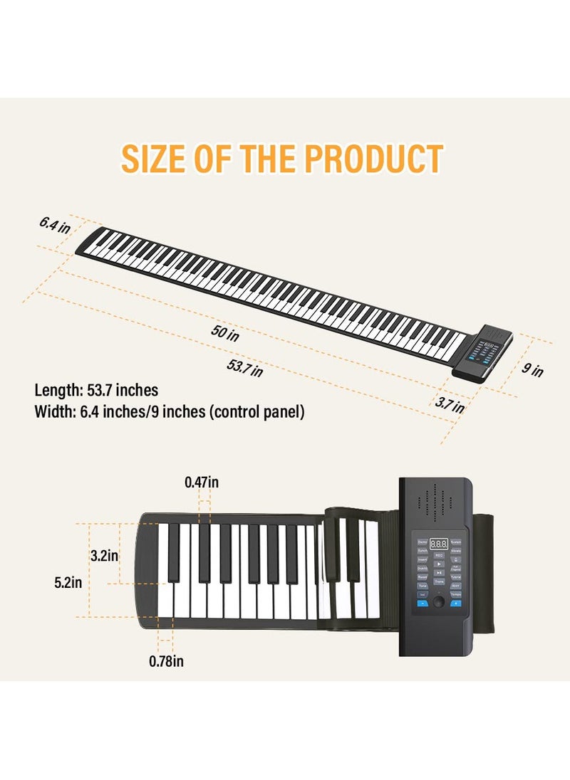 SYOSI SYOSI 88 Keys Roll Up Piano, Portable Roll Piano Keyboard, Rechargeable Roll Up Piano with LED Display MIDI Function, Hand Roll Piano with 128 Rhythms for Kids and Beginners  - Image 5