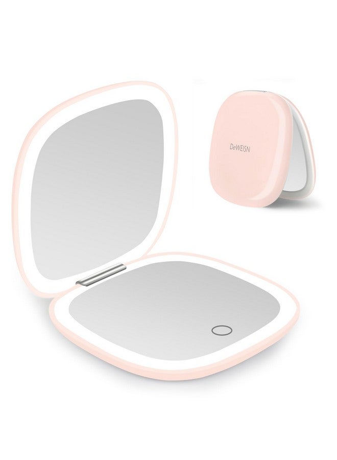 DeWEISN deweisn Compact Mirror, Lighted Travel Makeup Mirror with 1X/10X Magnifying Double Sided Dimmable Portable Pocket Mirror for Handbag and Pocket, USB Charging(Pink)  - Image 1
