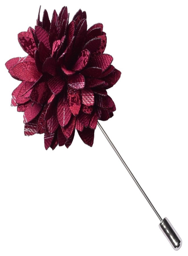 GUSLESON Burgundy Tie for Men Solid Silk Floral Wedding Necktie Pocket Square Cufflinks and Lapel Pin Brooch Set (6107-05) - Image 4