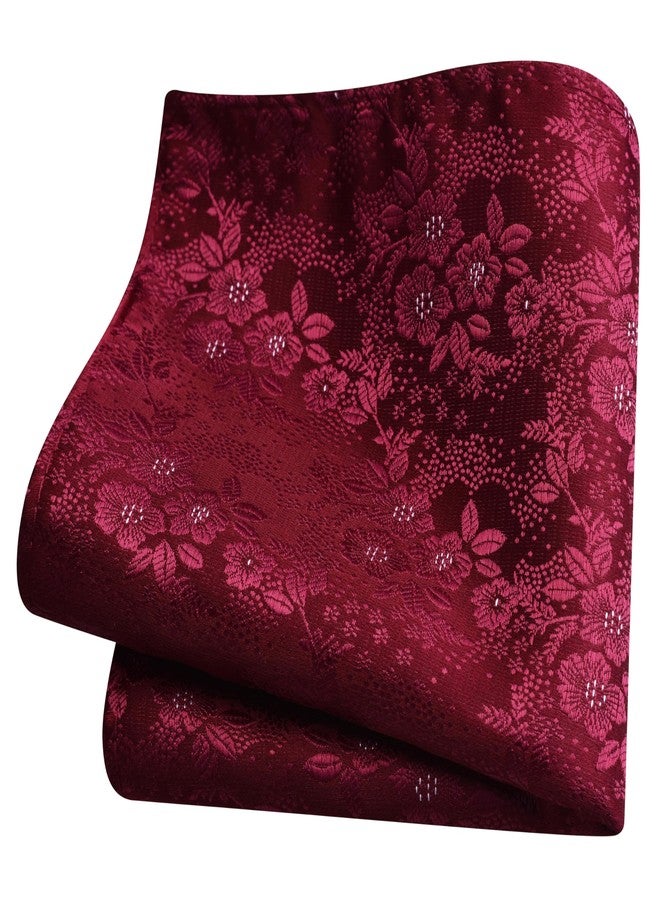 GUSLESON Burgundy Tie for Men Solid Silk Floral Wedding Necktie Pocket Square Cufflinks and Lapel Pin Brooch Set (6107-05) - Image 3
