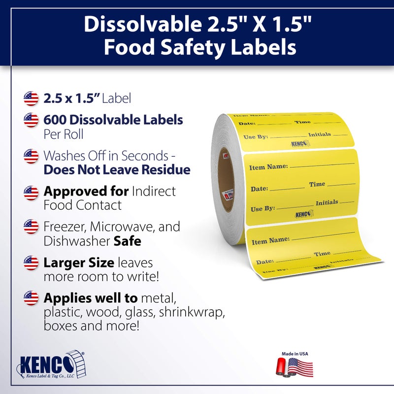 KENCO Dissolvable Food Labels for Glass  Plastic Metal  Wood - Washes Off No Residue - Food Prep and Rotation  Canning  Commercial Use and More! USA Made (1 Pack) - Image 2