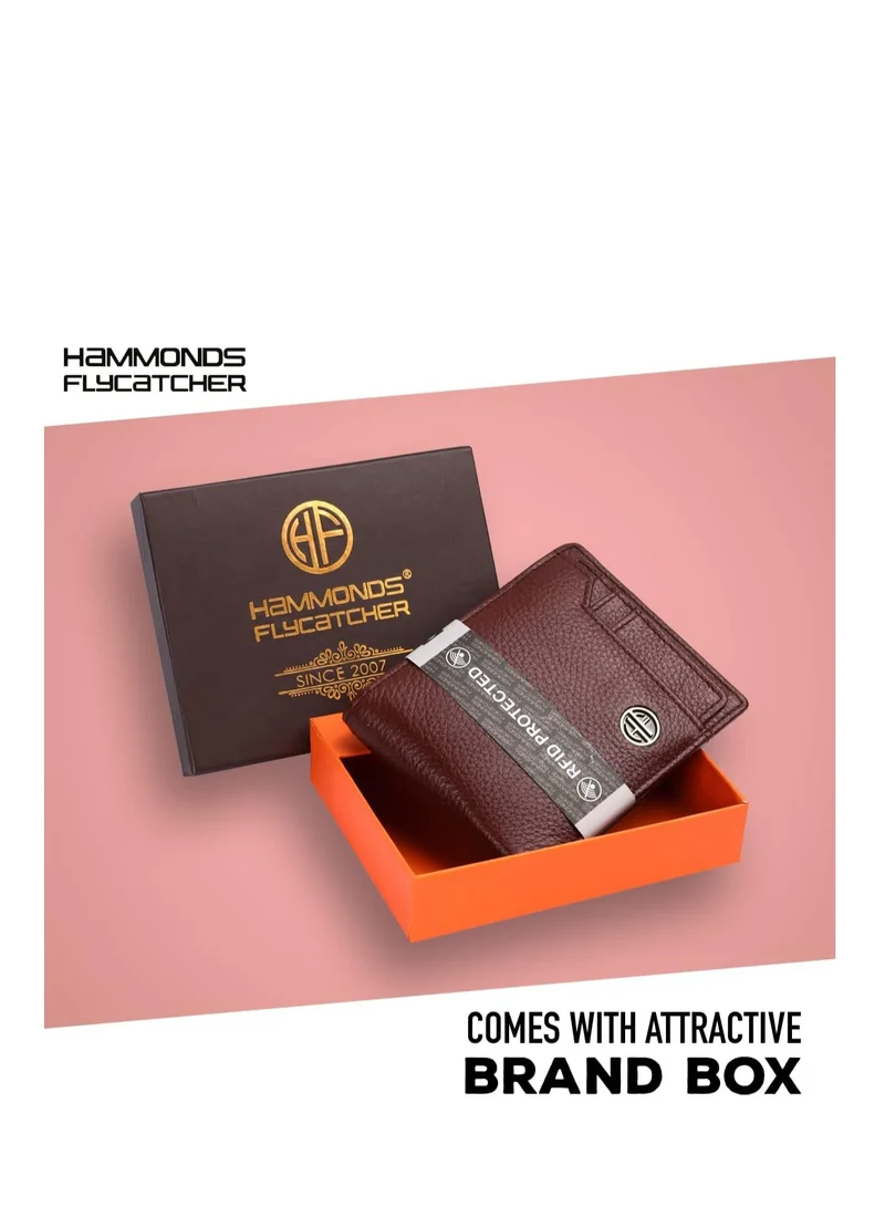 Hammonds Flycatcher  RFID Protected Brown NDM Leather Wallet for Men|6 Card Slots| 1 Coin Pocket|2 Hidden Compartment|2 Currency Slots|1 ID Slot  | Best Price UAE