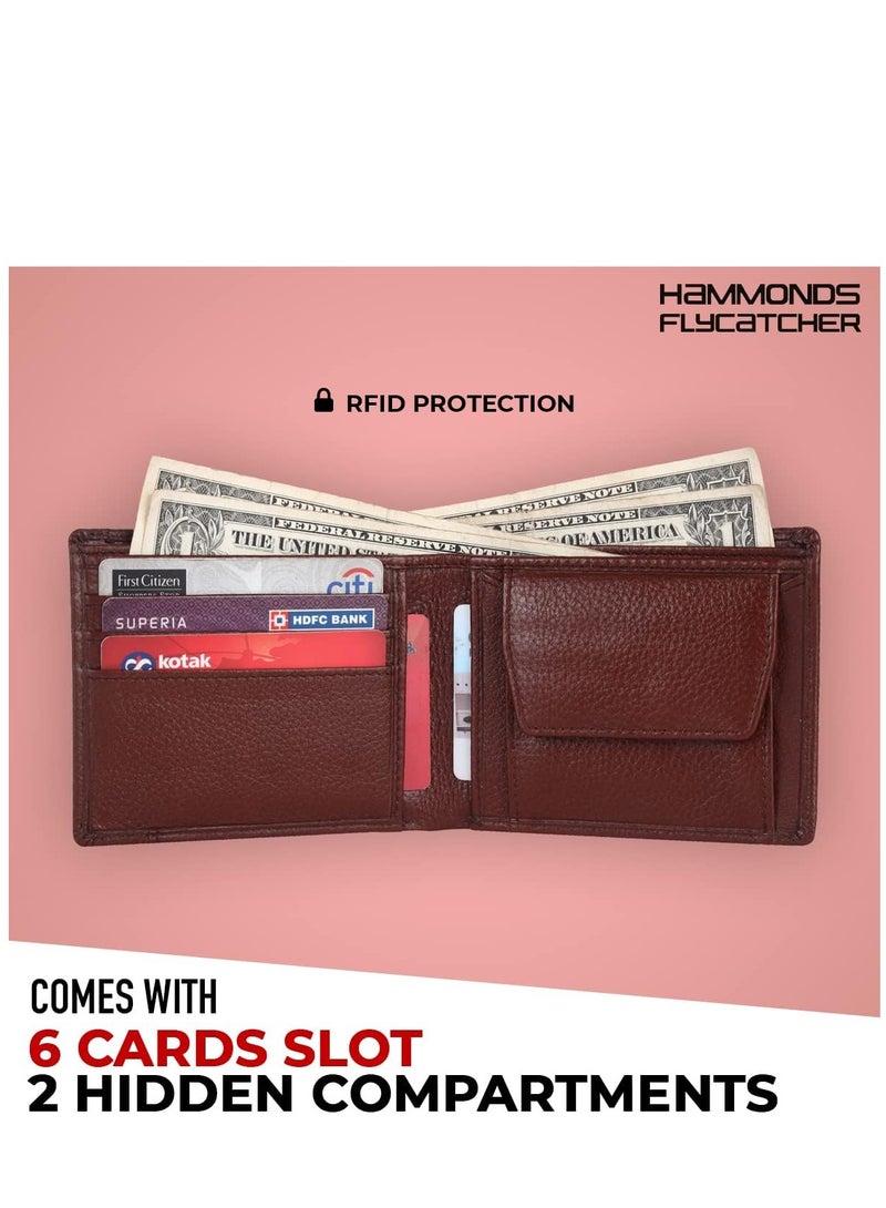 HAMMONDS FLYCATCHER RFID Protected Brown NDM Leather Wallet for Men|6 Card Slots| 1 Coin Pocket|2 Hidden Compartment|2 Currency Slots|1 ID Slot - Image 3